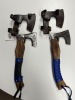 AXES - CUSTOM HANDMADE DAMASCUS STEEL - WOOD HANDLE WITH LEATHER GRIP - DESIGN - LAMINATED LEATHER SHEATH