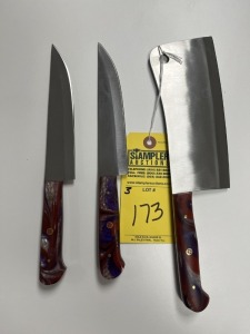 CHEF KNIVES - 1-CLEAVER / 2-KNIVES - CUSTOM HANDMADE DAMASCUS STEEL - RESIN HANDLE