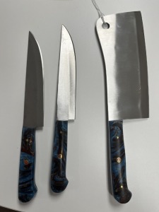 CHEF KNIVES - 1-CLEAVER / 2-KNIVES - CUSTOM HANDMADE DAMASCUS STEEL - RESIN HANDLE
