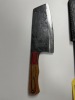 7'' CLEAVER - CUSTOM HANDMADE DAMASCUS STEEL - PAKKA WOOD HANDLE - LAMINATED LEATHER SHEATH - 2