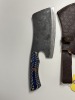 7'' CLEAVER - CUSTOM HANDMADE DAMASCUS STEEL - PAKKA WOOD HANDLE - LAMINATED LEATHER SHEATH - 2