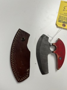 5.5'' ALASKAN ULU KNIFE - CUSTOM HANDMADE DAMASCUS STEEL - PAKKA WOOD HANDLE - LAMINATED LEATHER SHEATH
