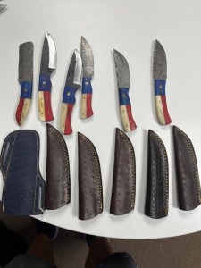 ASSORTED KNIVES - ASSORTED 4'' BLADES - CUSTOM HANDMADE DAMASCUS STEEL - TEXAS RESIN HANDLE