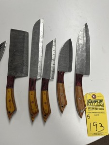 ASSORTED CHEF KNIVES - CUSTOM HANDMADE DAMASCUS STEEL - PAKKA WOOD HANDLE