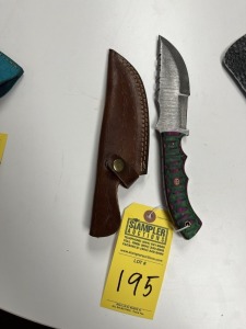 5'' BOWIE KNIFE - CUSTOM HANDMADE DAMASCUS STEEL - PAKKA WOOD HANDLE - LAMINATED LEATHER SHEATH