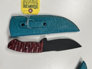 6'' BOWIE KNIFE - CUSTOM HANDMADE DAMASCUS STEEL - PAKKA WOOD HANDLE - LAMINATED LEATHER SHEATH