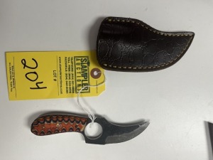 3'' KARAMBIT HUNTING KNIFE - CUSTOM HANDMADE DAMASCUS STEEL - PAKKA WOOD HANDLE - LAMINATED LEATHER SHEATH