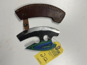 7'' ULU KNIFE - CUSTOM HANDMADE DAMASCUS STEEL - PAKKA WOOD HANDLE - LAMINATED LEATHER SHEATH