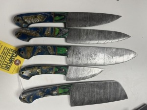 ASSORTED CHEF KNIVES - CUSTOM HANDMADE DAMASCUS STEEL - PAKKA WOOD & RESIN HANDLE