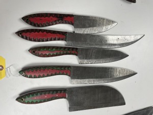 ASSORTED CHEF KNIVES - CUSTOM HANDMADE DAMASCUS STEEL - PAKKA WOOD HANDLE