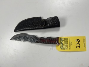 5.5'' BOWIE KNIFE - CUSTOM HANDMADE DAMASCUS STEEL - PAKKA WOOD HANDLE - LAMINATED LEATHER SHEATH