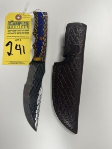 6'' HUNTER TRACKING KNIFE - CUSTOM HANDMADE DAMASCUS STEEL - PAKKA WOOD HANDLE - LAMINATED LEATHER SHEATH