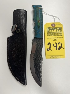6'' HUNTER TRACKING KNIFE - CUSTOM HANDMADE DAMASCUS STEEL - PAKKA WOOD HANDLE - LAMINATED LEATHER SHEATH