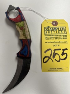 4'' KARAMBIT KNIFE - CUSTOM HANDMADE DAMASCUS STEEL - PAKKA WOOD HANDLE - LAMINATED LEATHER SHEATH