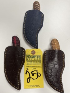 3'' KARAMBIT KNIVES - CUSTOM HANDMADE DAMASCUS STEEL - PAKKA WOOD HANDLE - LAMINATED LEATHER SHEATH