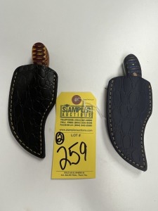 3'' KARAMBIT KNIVES - CUSTOM HANDMADE DAMASCUS STEEL - PAKKA WOOD HANDLE - LAMINATED LEATHER SHEATH