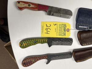BULL CUTTING KNIVES - CUSTOM HANDMADE DAMASCUS STEEL - PAKKA WOOD HANDLE - LAMINATED LEATHER SHEATH