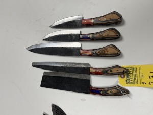 ASSORTED CHEF KNIVES - CUSTOM HANDMADE DAMASCUS STEEL - PAKKA WOOD HANDLE