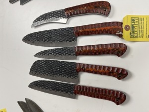 ASSORTED CHEF KNIVES - CUSTOM HANDMADE DAMASCUS STEEL - PAKKA WOOD HANDLE