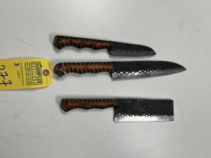 ASSORTED CHEF KNIVES - CUSTOM HANDMADE DAMASCUS STEEL - PAKKA WOOD HANDLE