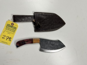 7'' CLEAVER - CUSTOM HANDMADE DAMASCUS STEEL - PAKKA WOOD & RESIN HANDLE - LAMINATED LEATHER SHEATH