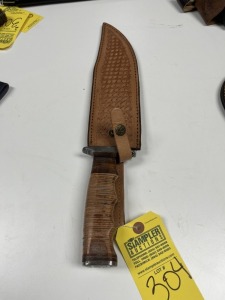 11'' BOWIE KNIFE - CUSTOM HANDMADE DAMASCUS STEEL - PAKKA WOOD HANDLE - LAMINATED LEATHER SHEATH