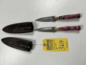 4'' DAGGERS - CUSTOM HANDMADE DAMASCUS STEEL - RESIN HANDLE - LAMINATED LEATHER SHEATH