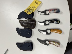 SKINNING KNIVES - CUSTOM HANDMADE DAMASCUS STEEL - RESIN HANDLE - LAMINATED LEATHER SHEATH
