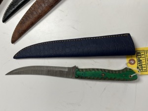8'' FILET KNIFE - CUSTOM HANDMADE DAMASCUS STEEL - PAKKA WOOD HANDLE - LAMINATED LEATHER SHEATH