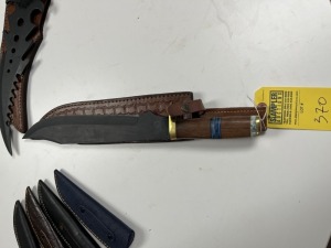 12'' BOWIE KNIFE - CUSTOM HANDMADE DAMASCUS STEEL - WOOD & RESIN HANDLE - LAMINATED LEATHER SHEATH