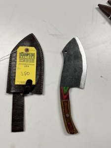 7'' CLEAVER - CUSTOM HANDMADE DAMASCUS STEEL - PAKKA WOOD HANDLE - LAMINATED LEATHER SHEATH