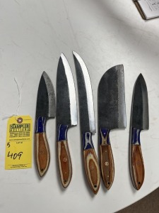 ASSORTED CHEF KNIVES - CUSTOM HANDMADE DAMASCUS STEEL - PAKKA WOOD HANDLE
