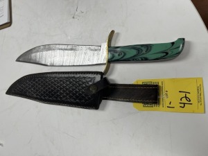 11'' BOWIE KNIFE - CUSTOM HANDMADE DAMASCUS STEEL - RESIN HANDLE - LAMINATED LEATHER SHEATH