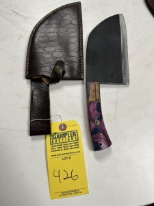 7'' CLEAVER - CUSTOM HANDMADE DAMASCUS STEEL - RESIN HANDLE - LAMINATED LEATHER SHEATH