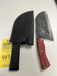 7.5'' CLEAVER - CUSTOM HANDMADE DAMASCUS STEEL - PAKKA WOOD HANDLE - LAMINATED LEATHER SHEATH
