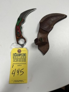 3'' KARAMBIT KNIFE - CUSTOM HANDMADE DAMASCUS STEEL - PAKKA WOOD HANDLE - LAMINATED LEATHER SHEATH