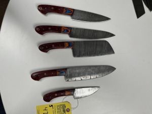 ASSORTED CHEF KNIVES - CUSTOM HANDMADE DAMASCUS STEEL - PAKKA WOOD & RESIN HANDLE