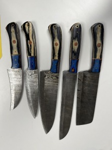 ASSORTED CHEF KNIVES - CUSTOM HANDMADE DAMASCUS STEEL - PAKKA WOOD HANDLE