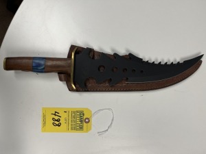13'' FANTASY KNIFE - CUSTOM HANDMADE DAMASCUS STEEL - WOOD & RESIN HANDLE - LAMINATED LEATHER SHEATH