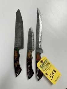 ASSORTED CHEF KNIVES - CUSTOM HANDMADE DAMASCUS STEEL - PAKKA WOOD & RESIN HANDLE