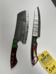 ASSORTED CHEF KNIVES - CUSTOM HANDMADE DAMASCUS STEEL - PAKKA WOOD & RESIN HANDLE