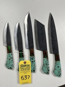 ASSORTED CHEF KNIVES - CUSTOM HANDMADE DAMASCUS STEEL - PAKKA WOOD & RESIN HANDLE