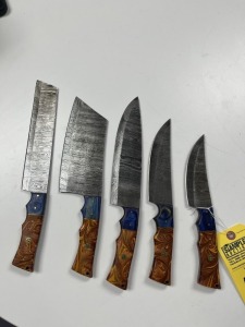 ASSORTED CHEF KNIVES - CUSTOM HANDMADE DAMASCUS STEEL - PAKKA WOOD & RESIN HANDLE