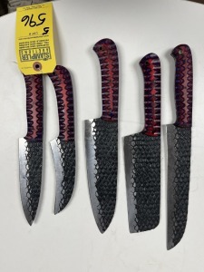 ASSORTED CHEF KNIVES - CUSTOM HANDMADE DAMASCUS STEEL - PAKKA WOOD HANDLE