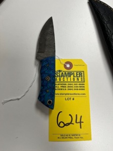 3'' HUNTING & SKINNING KNIFE - CUSTOM HANDMADE DAMASCUS STEEL - PAKKA WOOD HANDLE - LAMINATED LEATHER SHEATH