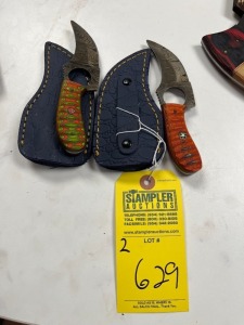 4'' POCKET KNIFE - CUSTOM HANDMADE DAMASCUS STEEL - WOOD HANDLE - LAMINATED LEATHER SHEATH