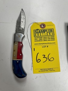 3'' POCKET KNIFE - CUSTOM HANDMADE DAMASCUS STEEL - TEXAS PAKKA WOOD & RESIN HANDLE - LAMINATED LEATHER SHEATH