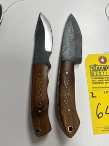ASSORTED 4'' HUNTING & SKINNING KNIVES - CUSTOM HANDMADE DAMASCUS STEEL - WOOD HANDLE - LAMINATED LEATHER SHEATH