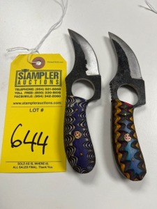 ASSORTED 3'' SKINNING KNIVES - CUSTOM HANDMADE DAMASCUS STEEL - PAKKA WOOD HANDLE - LAMINATED LEATHER SHEATH
