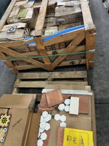 LOT ASSORTED CERAMIC TILE - ASSORTED PATTERNS / SIZES / SHAPES / COLORS - 4x4 / 3x6 / 2'' HEXAGON / MORE (2 PALLETS)